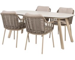 Manolo 180x95x75 cm met 4x Puglia dining stoel latte 4 Seasons Outdoor