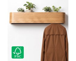 MANZIL Moderne Wandkapstok van FSC® Eiken Hout - 5 Haken - Kapstok met Verborgen Wandhaken - Kapstok Hout