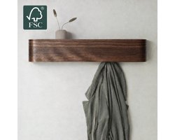 MANZIL Moderne Wandkapstok van FSC® Walnoot Hout - 5 Haken - Kapstok met Verborgen Wandhaken - Kapstok Hout