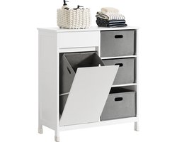 Mara Badkamerkast - Kantelbare Wasmand - Badkamermeubel Met Waskast - Wit Grijs - MDF - 38 x 80 x 91 cm