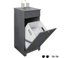 Mara Badkamerkast - Opbergkast - Wasmand uitklapbaar - 1 Lade - Grijs - 40 x 90 x 38 cm