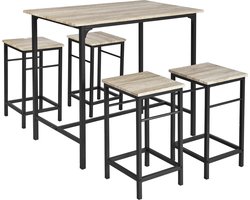 Mara Bartafel set - 4 Krukken - Tuinset - Binnen en buiten - 5 delig - Hout - 100 x 87 x 60 cm