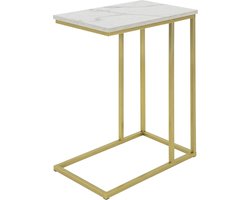 Mara Bijzettafel - Salontafel - Praktisch - Laptoptafel - Nachtkastje - Marmerlook - Goud - Metaal - 30 x 48 x 61 cm