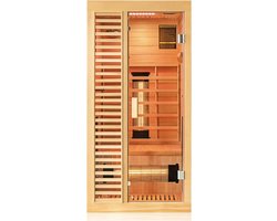 MARA Infraroodcabine - Infraroodsauna - 1 persoon - Volspectrumstraler - LED-kleurlicht - Hemlock Dennenhout - Bruin - Praktisch - Bluetooth, FM, MP3, USB - ‎90 x 90 x 190 cm