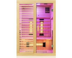 MARA Infraroodcabine - Infraroodsauna - 1/2 personen - Volspectrumstraler - LED-kleurlicht - Hemlock Dennenhout - Bruin - Praktisch - Bluetooth, FM, MP3, USB - ‎130 x 105 x 190 cm
