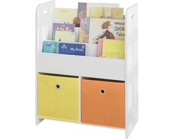 Mara Kinderboekenkast - Opbergvakken - Boekenkast - 2 Stoffen Dozen - Wit - MDF - ‎58 x 27 x 76 cm