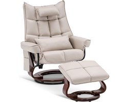 Mara Luxe Relaxstoel - Draaibaar - Ligfunctie - Televisiestoel - Fauteuil - Met Kruk - Creme Beige - 140 x 92 x 111 cm