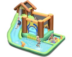 Mara Opblaasbaar Speelzwembad - Waterglijbaan - Kinderzwembad - Waterpark - Voor Kinderen - Buitenspeelgoed - Inclusief Ventilator - Groen - Paars - 368 x 303 x 230 cm