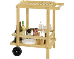 Mara Rollende Serveerwagen - Roltafel - Keukenwagen - Flessenhouder - Hout - 76 x 53 x 85 cm