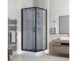 MARANI Complete Douchecabine met Draaideur – 90x90x225 cm – Mat Zwart – Grijs Rookglas – Omkeerbaar