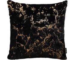 Marble Furry Black Kussenhoes | Polyester / Imitatiebont | Marmer Zwart / Goud | 45 x 45 cm