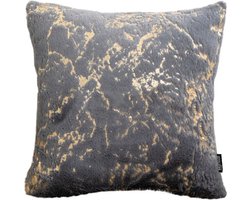 Marble Furry Grey Kussenhoes | Polyester / Imitatiebont | Marmer Grijs / Goud | 45 x 45 cm