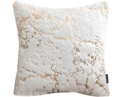 Marble Furry White Kussenhoes | Polyester / Imitatiebont | Marmer Wit / Goud | 45 x 45 cm