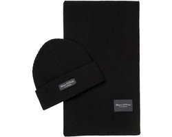 Marc O'Polo muts sjaal Knitted Hat And Scarf Set Black zwart