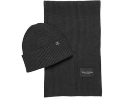 Marc O'Polo muts sjaal Knitted Hat And Scarf Set Dark Grey Melange donkergrijs