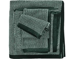 Marc O'Polo Timeless Tone Stripe Pine Green & Off White-6 x Washandjes (16 x 22 cm)