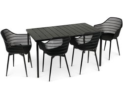 MARGHERITA tuinset met 1 tafel & 4 stoelen in zwart gemaakt van aluminium en kunststof. Balkonmeubilair, terrasmeubilair voor buiten. Robuust & weerbestendig buitenmeubilair - hoofdfoto