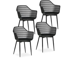 MARGHERITA tuinstoelen in een set van 4 in zwart. Balkonstoelen met kunststof zitschaal en aluminium frame met poedercoating. UV-bestendig & weerbestendig terrasmeubilair - belangrijkste afbeelding
