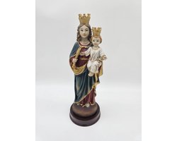 Maria met kind Jezus op haar arm - beeld 21 cm - Madonna en Jezus Christus dragen kronen - op console - materiaal polystone - religieus beeld