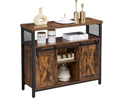 Maria Side Table, dressoir, keukenkast, opbergkast, met 2 schuifdeuren, opbergrek, verstelbare plank, industrieel, voor woonkamer, woonkamer, slaapkamer vintage bruin-zwart