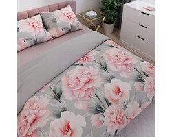 Marigold Katoen Satijn Beddengoed Set 160x200cm Roze Bloem