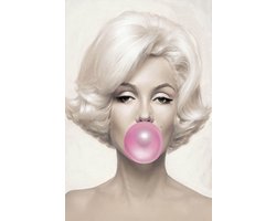 Marilyn Bubblegum- Kristal Helder Galerie kwaliteit Plexiglas 5mm.- Blind Aluminium Ophang-frame- Fotokunst- luxe wanddecoratie- Akoestisch en UV Werend- inclusief verzending