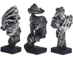 Marimor beelden 3 stuks sculpturen decoratie moderne decoratie sculptuur decoratief item decoratie sculptuur en buste voor kantoor woonkamer slaapkamer bureau cadeau (zilver)