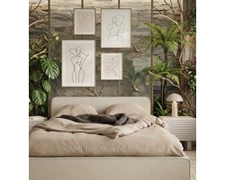 Marini Compact Tweepersoonsbed met Gestoffeerd Hoofdbord - Modern Design Bedframe 120x200 cm - Duurzame Structuurstof - Beige