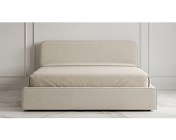 Marini Luxe Gestoffeerd Tweepersoonsbed 120x200 cm Beige met Gevoerd Hoofdeinde, Lattenbodem & Stabiel Frame – Mobili Bella