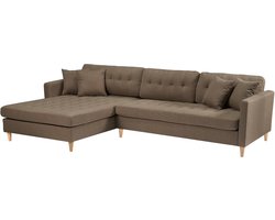 Marino Deluxe bank met chaise longue rechts of links gedraaid met kussens stof bruin.