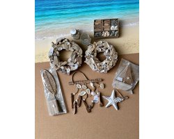 Maritieme 9-delige Set Schelpendeco Hanger Waxinelicht Schelpen Drijfhout Kransen