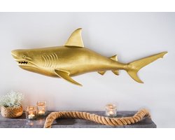 Maritieme wanddecoratie HAI 105cm goud links metalen handgemaakt haai design sculptuur - 43045