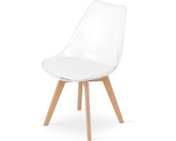 MARK - Eetkamerstoel - eco leer - beuken poten - transparant, wit