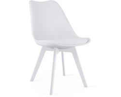 MARK Eetkamerstoel – Wit Kunststof met Kunstleren Zitkussen – Witte Kunststof Poten – Comfortabele Zitting – Modern Design – Moderne Stoel voor Eettafel, Keuken en Eetkamer