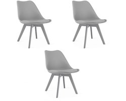 MARK Eetkamerstoelen – Set van 3 – Grijs Kunststof met Kunstleren Zitkussen – Kunststof Poten – Comfortabele Zitting – Modern Design – Moderne Stoel voor Eettafel, Keuken en Eetkamer