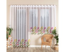 Markizeta Kwiatowa Łąka - Jacquard Kant en Klaar Gordijn - 300x220 cm - Eenvoudig Ontwerp - Wit