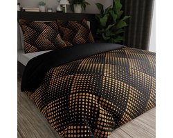 Markizeta LUXE Serie - Satijnen Beddengoed - 220x200cm - Gouden Geometrische Patronen - Zwart