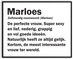 Marloes Woordenboek Grappig Fotolijst met glas 50 x 70 cm - Cadeau - Kado - Schilderij - Muur - Verjaardag - foto - Poster - incl ophangsysteem