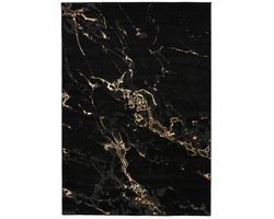 Marmaris Vloerkleed – Zwart/Goud – Marmerlook Design – Modern & Laagpolig