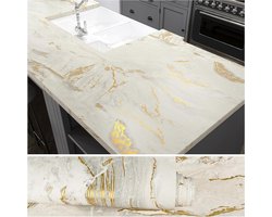 Marmer Behang - Meubel Folie - Keuken Wand - Mat & Waterdicht - 81x300 cm - Beige Goud