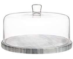 Marmer cakeplateau met glazen stolp