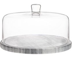 Marmer cakeplateau met glazen stolp