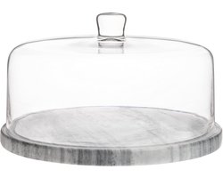 Marmer cakeplateau met glazen stolp