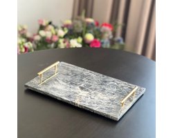 Marmer Dienblad met Gouden Handgrepen – 25x35 cm - Zwart