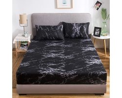 Marmer hoeslaken 90 x 200 cm zwart wit marmer patroon hoeslaken zachte microvezel boxspring lakens geschikt voor matrassen van 30 cm