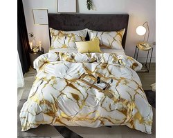 Marmer Patroon Beddengoed Set - 3D Print - 135 x 200 cm - Goud Wit - Met Rits
