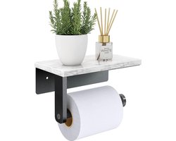 Marmer Toiletpapierhouder met Plank – 304 RVS – Muurbevestiging – Mat Zwart