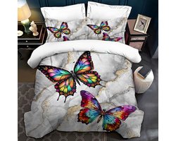 marmer, vlinder, dekbedovertrekset voor kinderen, meisjes, zwart, goud, vlinderpatroon, microvezel dekbedovertrek met 2 kussenslopen 50 x 75 cm (Style-01, 135 x 200 cm)