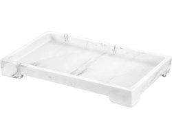 Marmeren Badkamer Organiser Tray van 10 x 6 Inch voor Parfum, Cosmetica en Handdoeken, Rectangulaire Resin Opbergtray in Gravel Wit