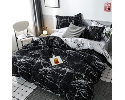 Marmeren beddengoedset, 2-delig, zwart-wit marmer dekbedovertrek 135 x 200 cm met kussensloop 80 x 80 cm, voor dames en kinderen, omkeerbaar beddengoed voor eenpersoonsbed